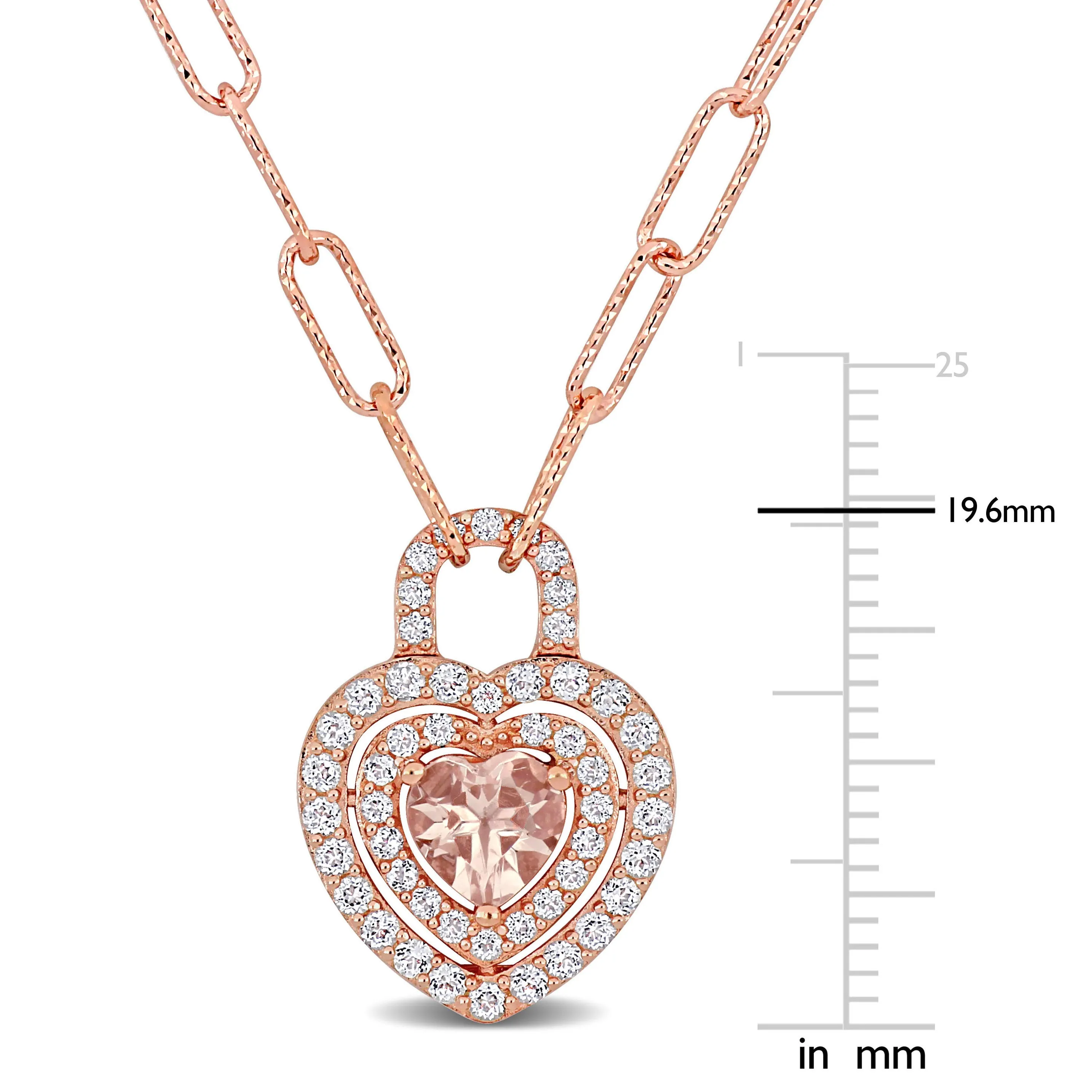 1 5/8 CT TGW Morganite and White Topaz Halo Heart Pendant in 18k Rose Gold Plated Sterling Silver