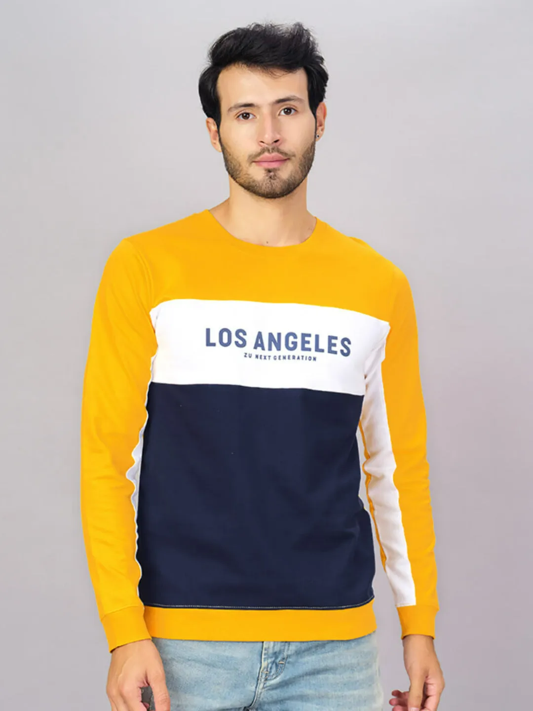 100% Cotton Color Blocked Full Sleeve Sweatshirt