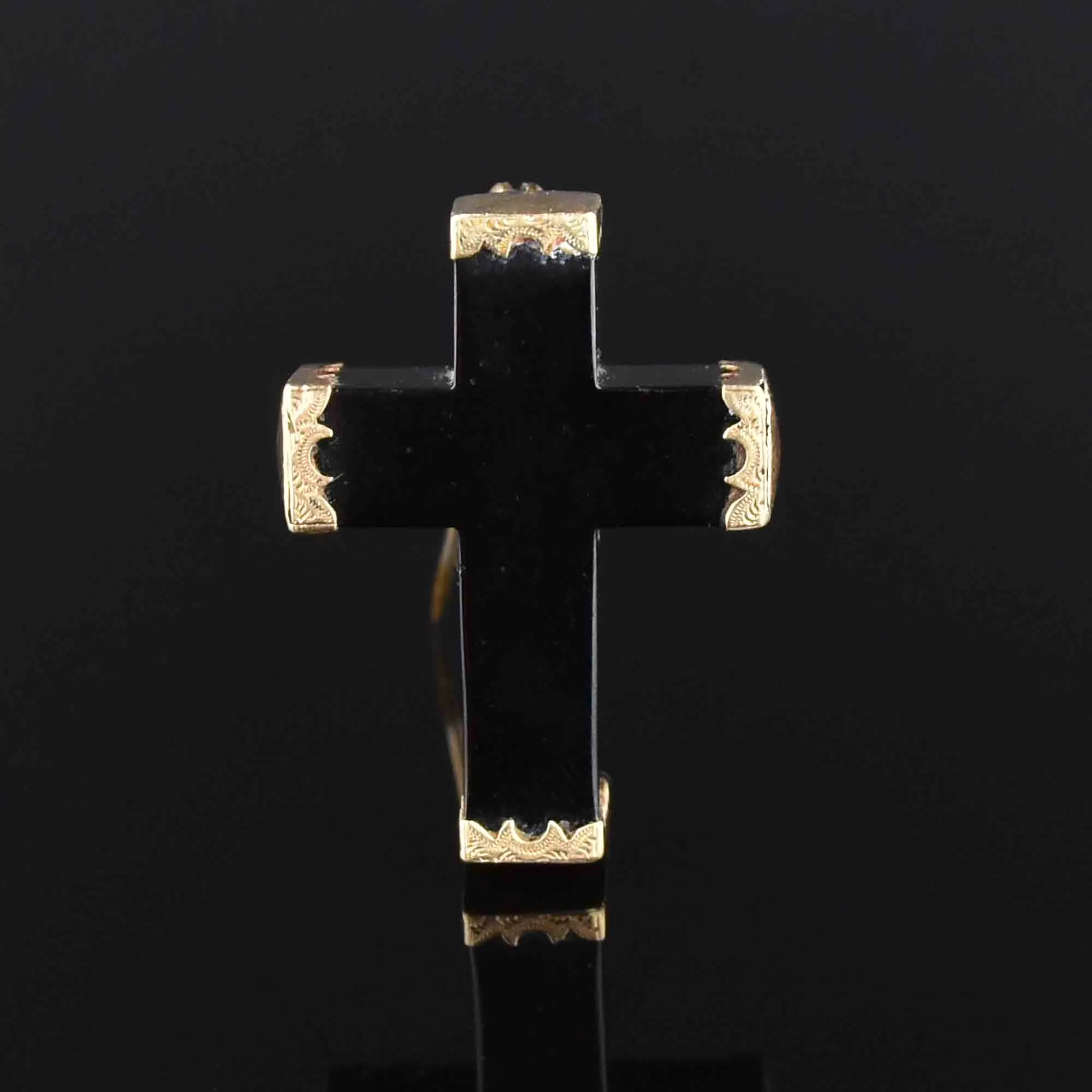 10K Gold Victorian Whitby Jet Cross Brooch