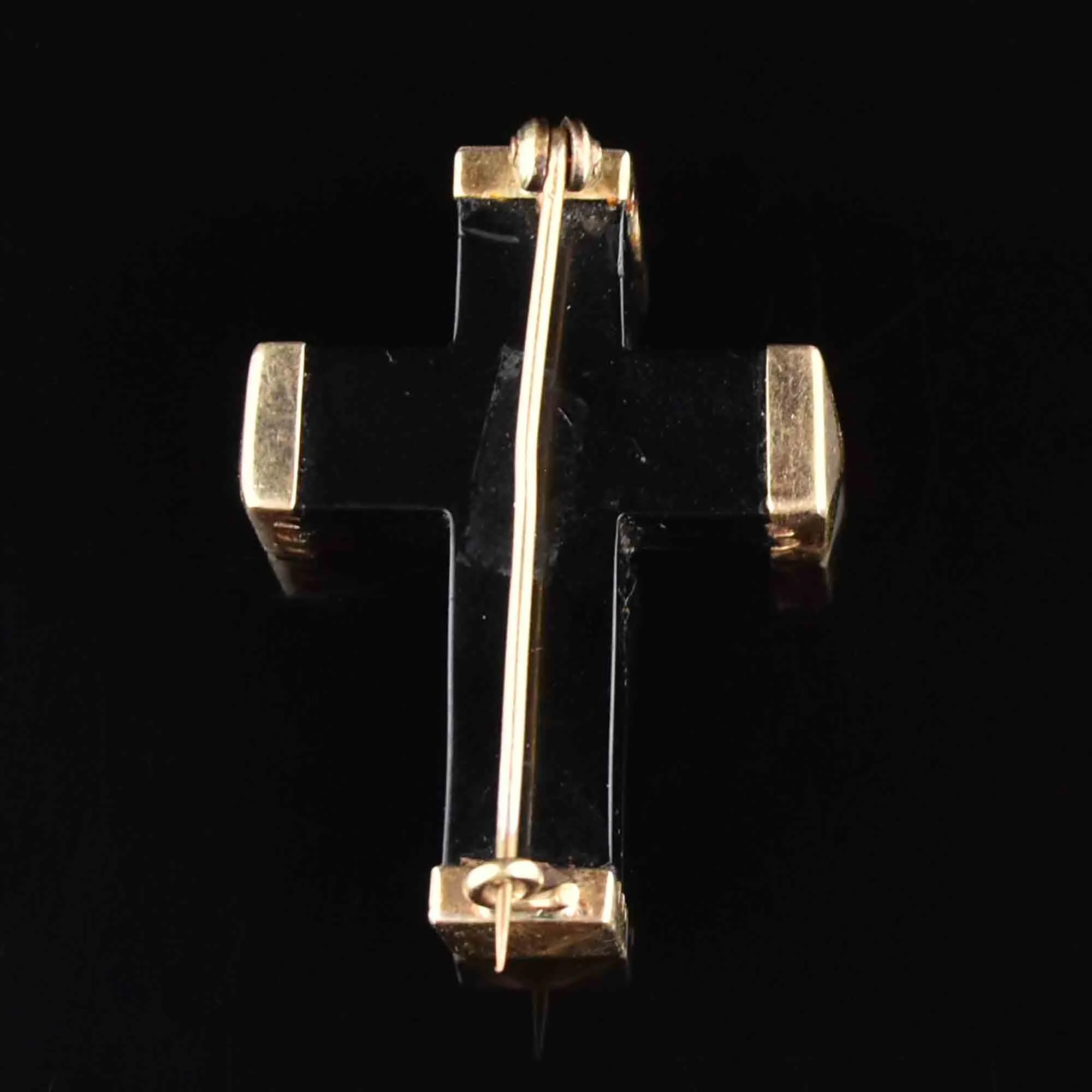 10K Gold Victorian Whitby Jet Cross Brooch