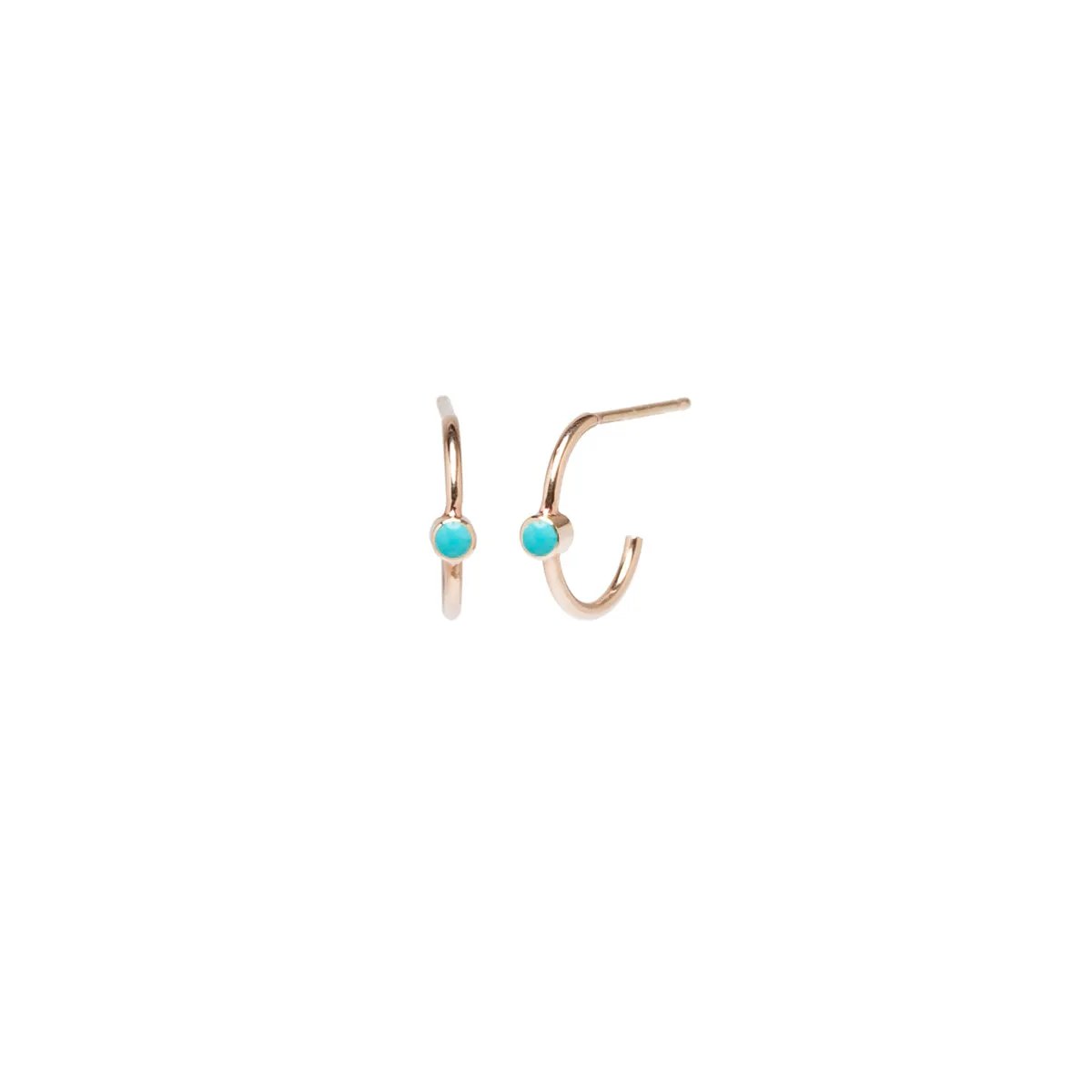 14k Turquoise Bezel Thin Huggie Hoops