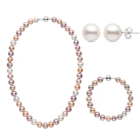 18 Inch 3 Piece Set of 8.5-9.0 mm AA  Multicolor Freshwater Pearls