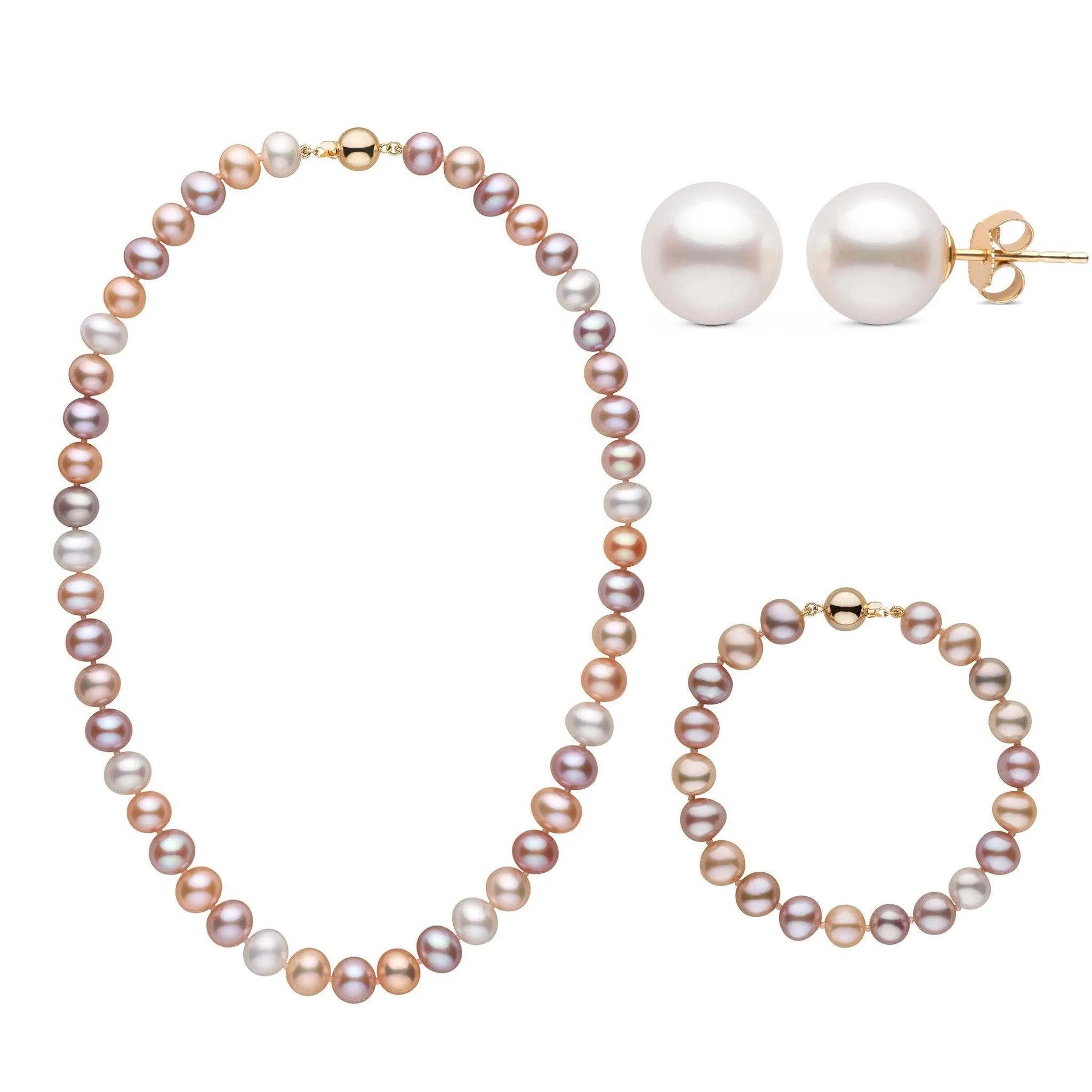 18 Inch 3 Piece Set of 8.5-9.0 mm AA  Multicolor Freshwater Pearls