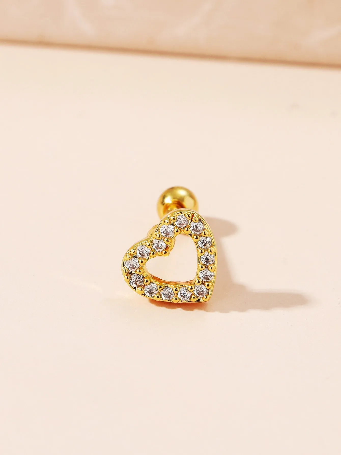 1pc Cubic Zirconia Heart Decor Stud Earring