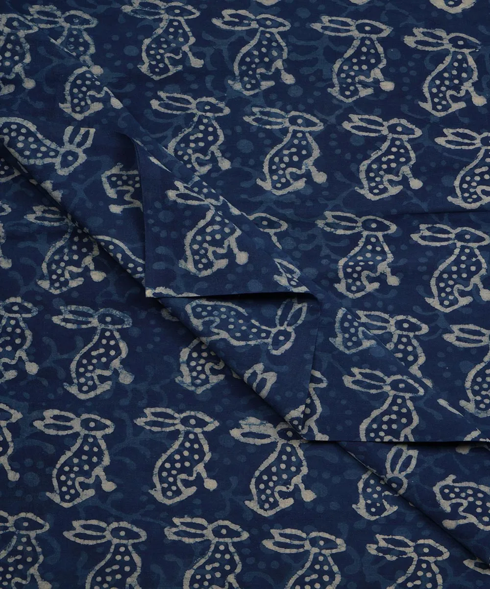 2.5m Blue handblock printed cotton sanganeri kurta material