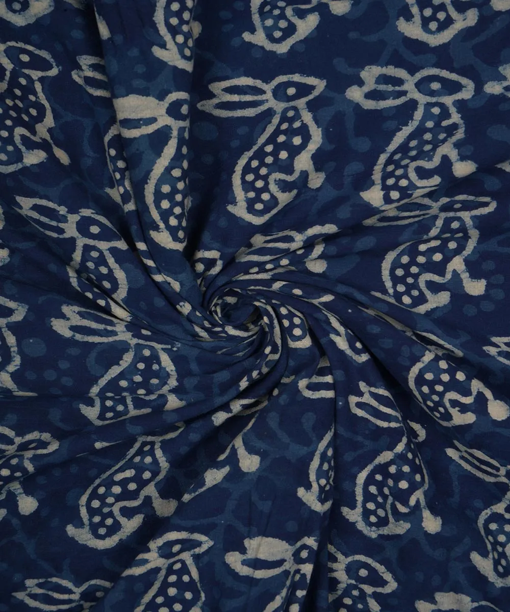 2.5m Blue handblock printed cotton sanganeri kurta material