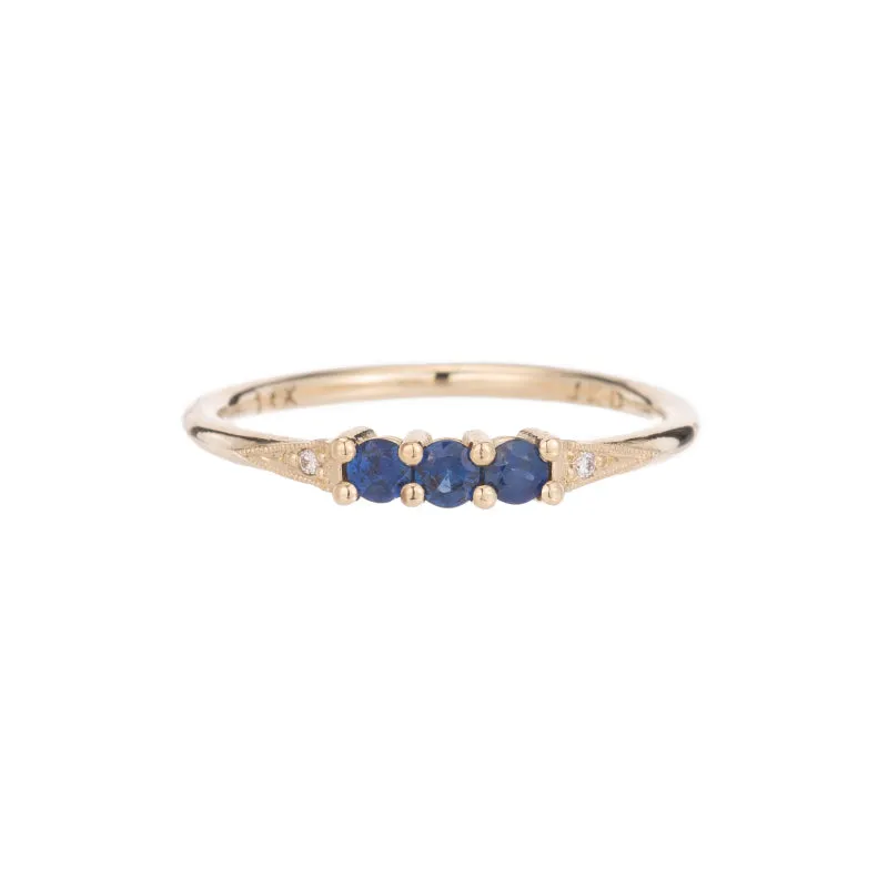 3 Blue Sapphire Deco Ring