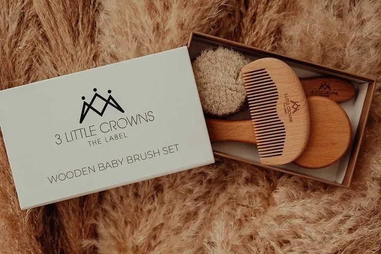 3 Little Crowns Wooden Baby Brush Set