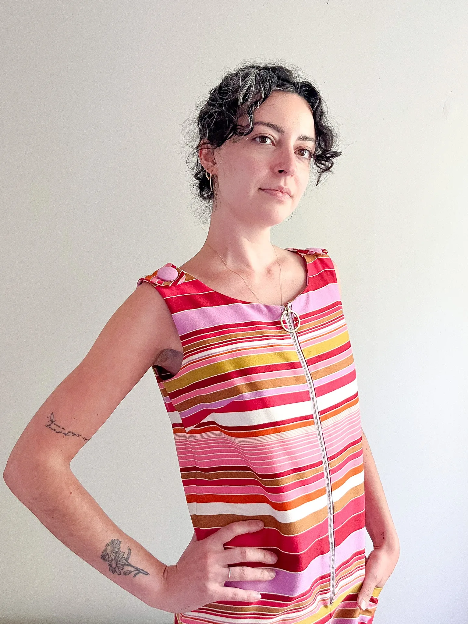 Absolutely Adorable 1960's Striped Romper / Sz S