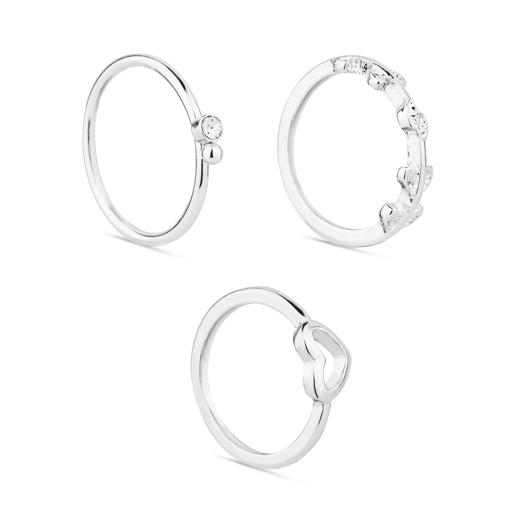 Accessorize London Women's 3 X Heart Vine Rings-Medium