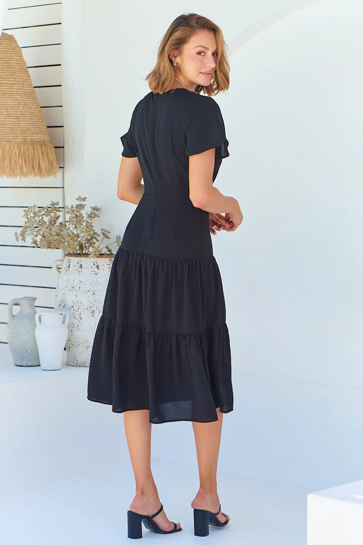 Adeline Black Cross Over Side Tie Maxi Dress