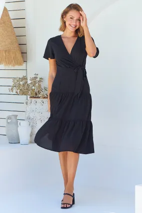 Adeline Black Cross Over Side Tie Maxi Dress