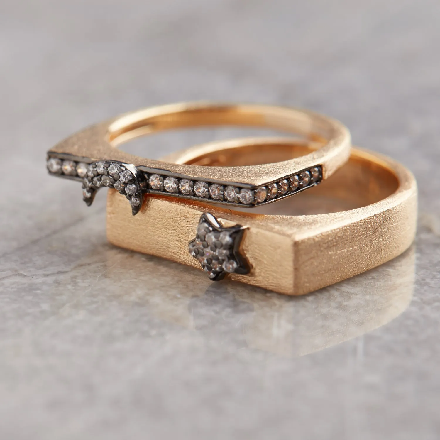 AMMANII Pavé Star and Moon Stackable Rings in Vermeil Gold