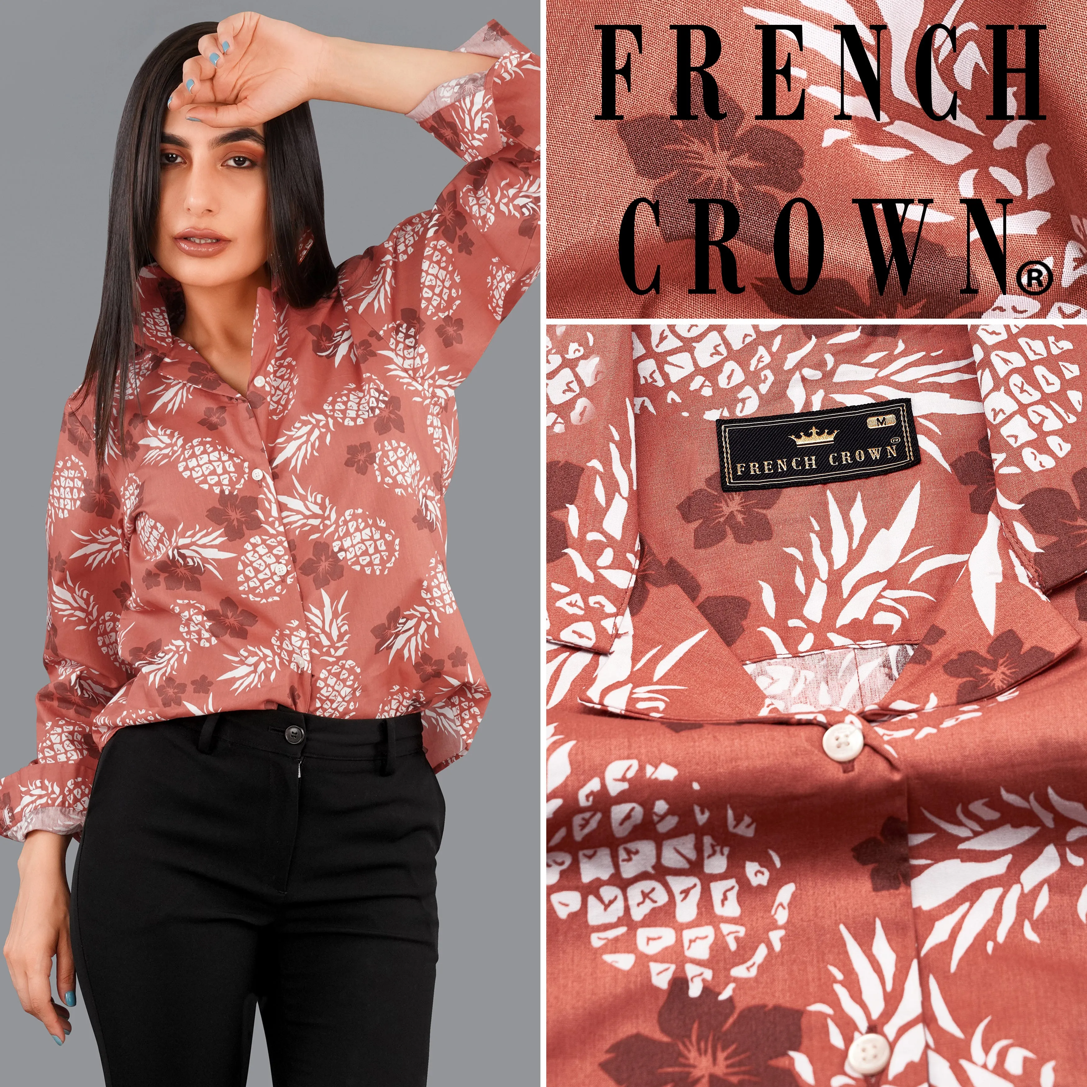 Antique Peach Pineapple Printed Premium Cotton Shirt