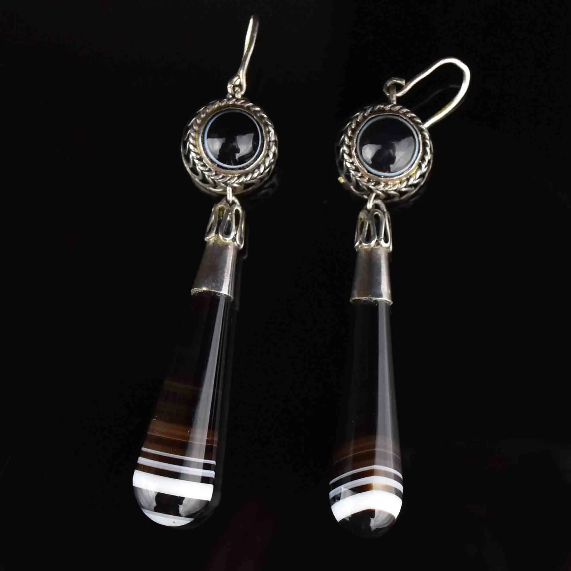 Antique Victorian Banded Agate Earrings