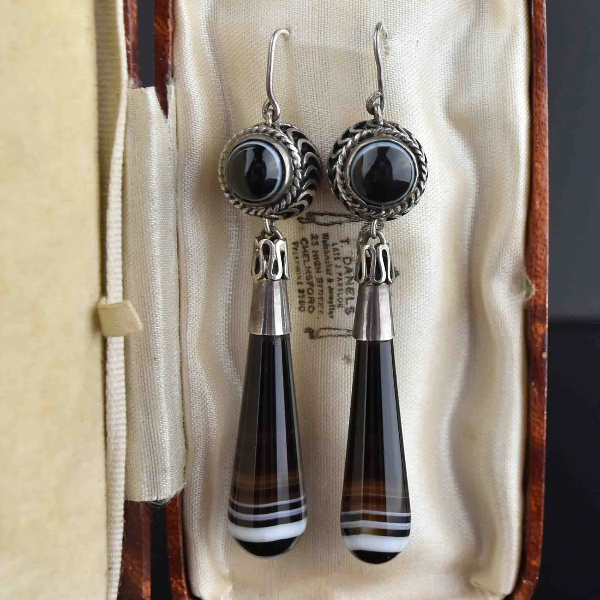 Antique Victorian Banded Agate Earrings