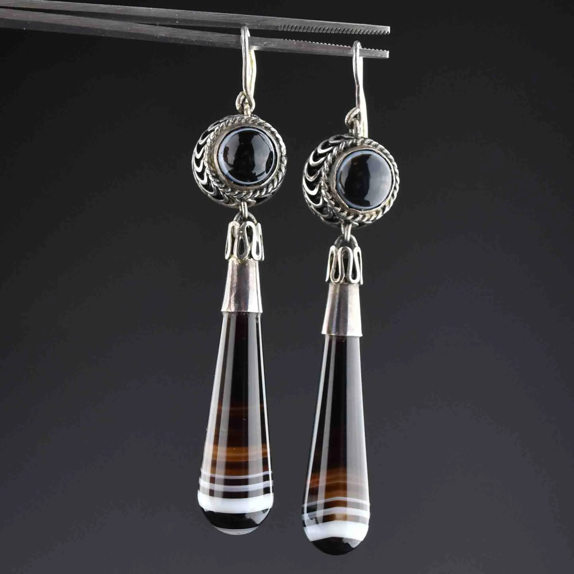 Antique Victorian Banded Agate Earrings