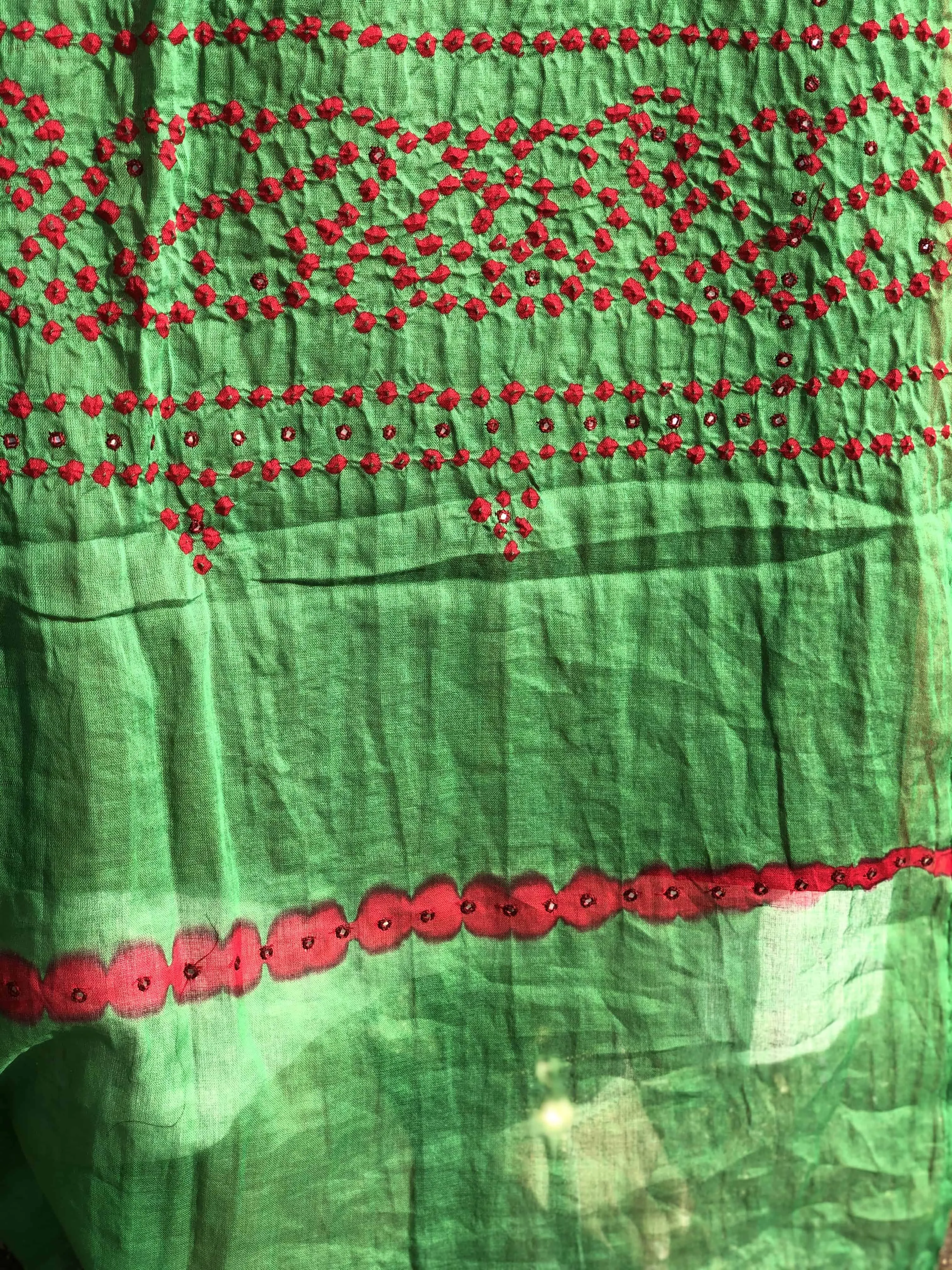 Bandhej Light Green Mirror Work Cotton Dupatta | Relove