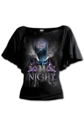 Batman - I Am The Night - Boat Neck Bat Sleeve Top Black