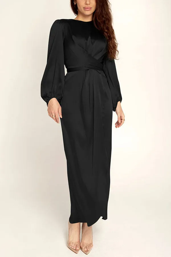 Beautiful Night Twist Waist Satin Maxi Dress