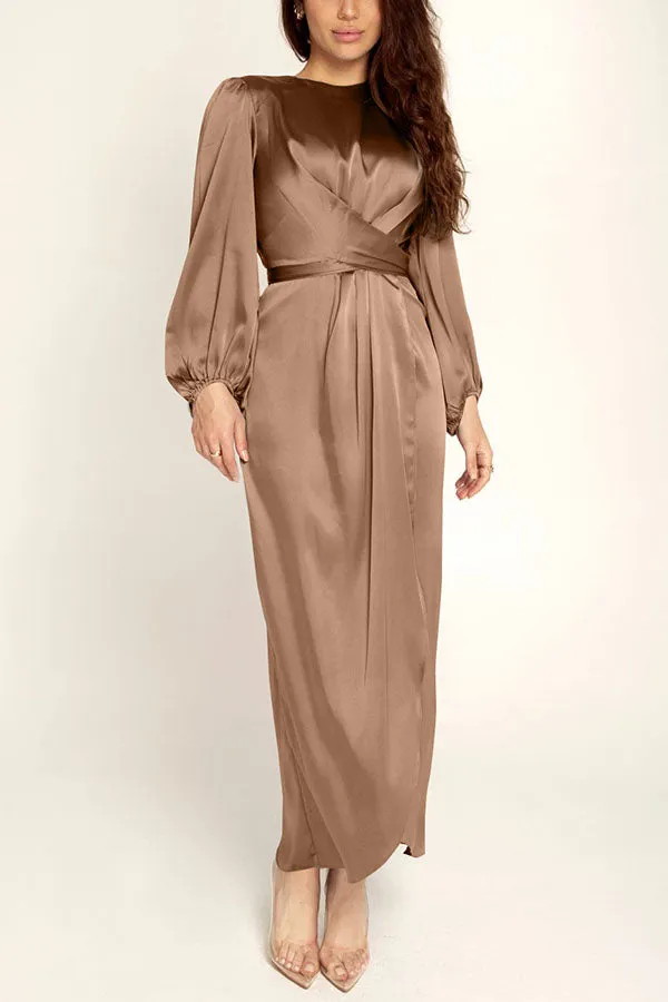 Beautiful Night Twist Waist Satin Maxi Dress