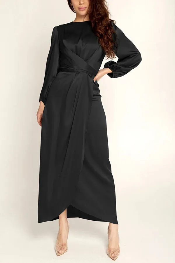 Beautiful Night Twist Waist Satin Maxi Dress