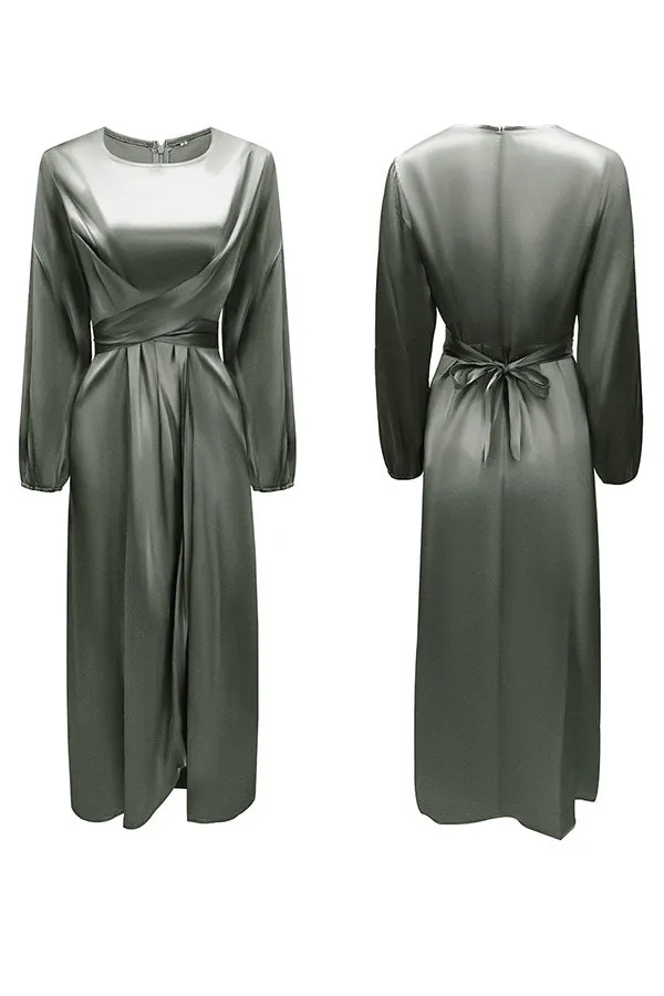 Beautiful Night Twist Waist Satin Maxi Dress