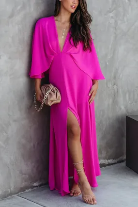 Beauty Meets Cape Sleeve Slit Maxi Dress