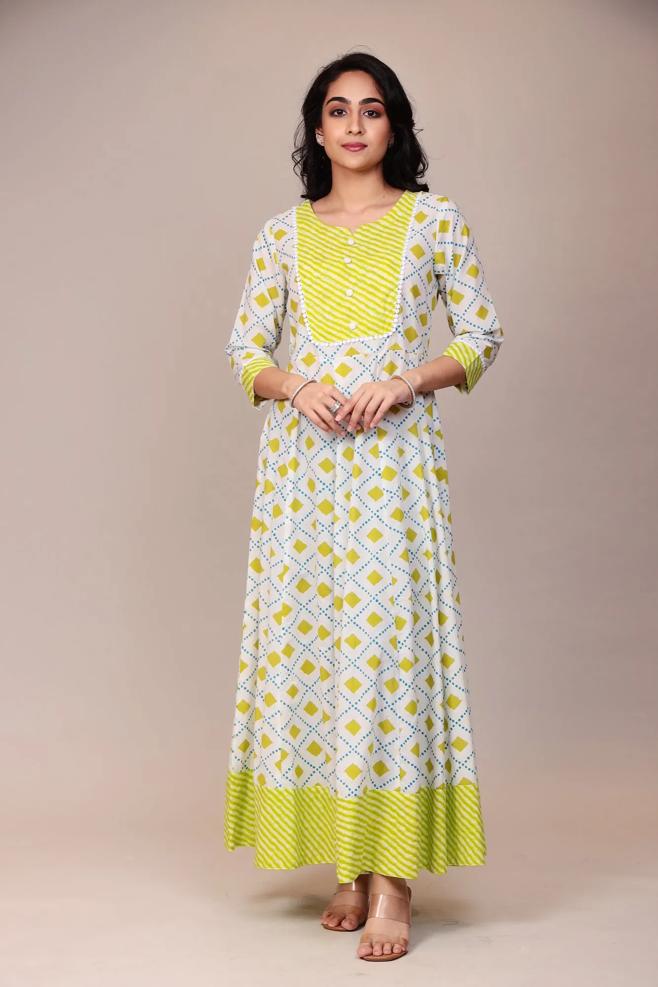 Block Print Anarkali Cotton Kurta Stitched (1Pcs)