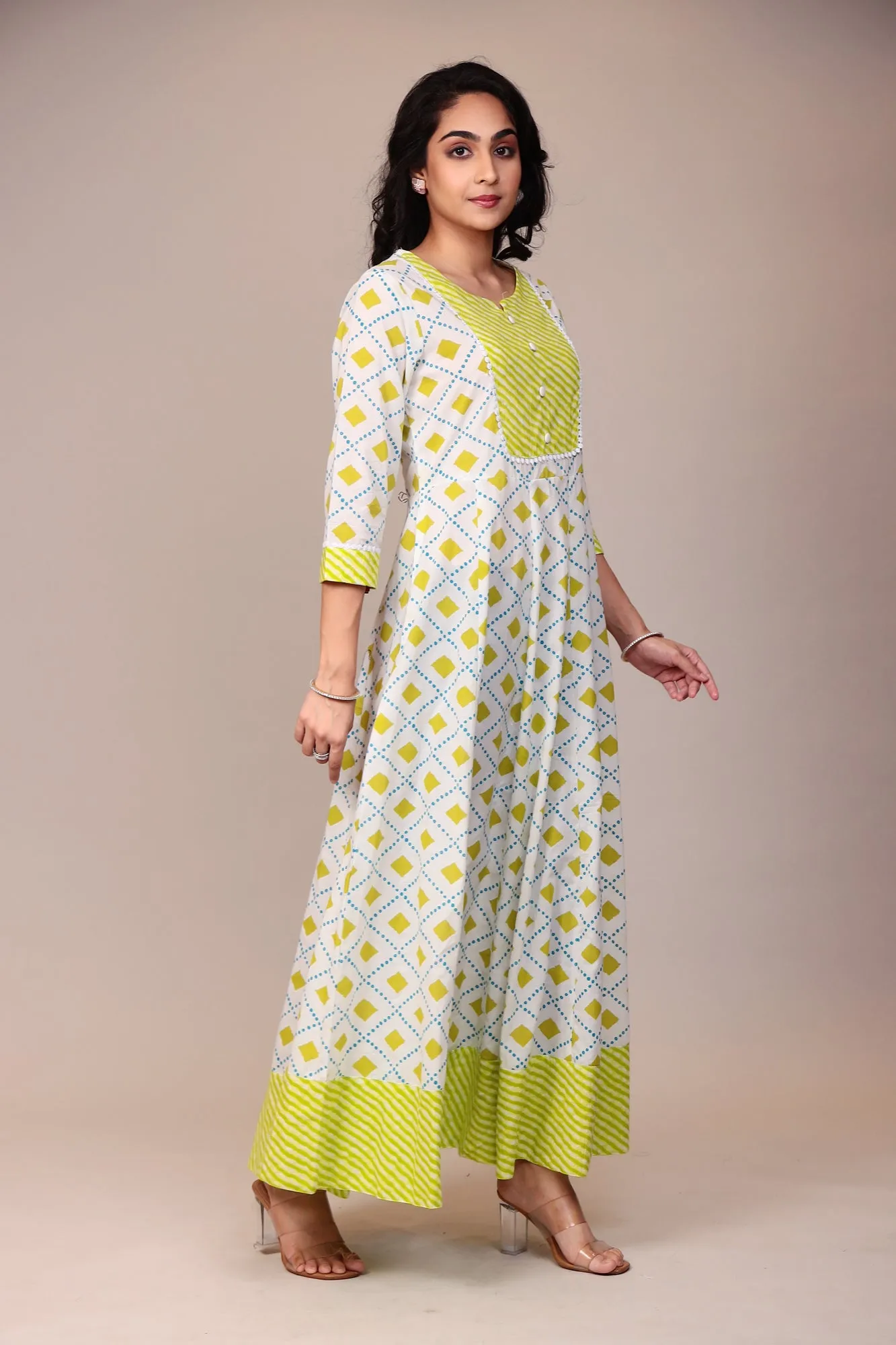 Block Print Anarkali Cotton Kurta Stitched (1Pcs)