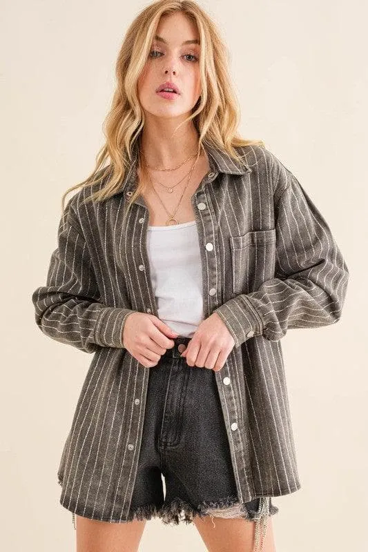 BLUE B Sparkle Stone Stripe Denim Jacket