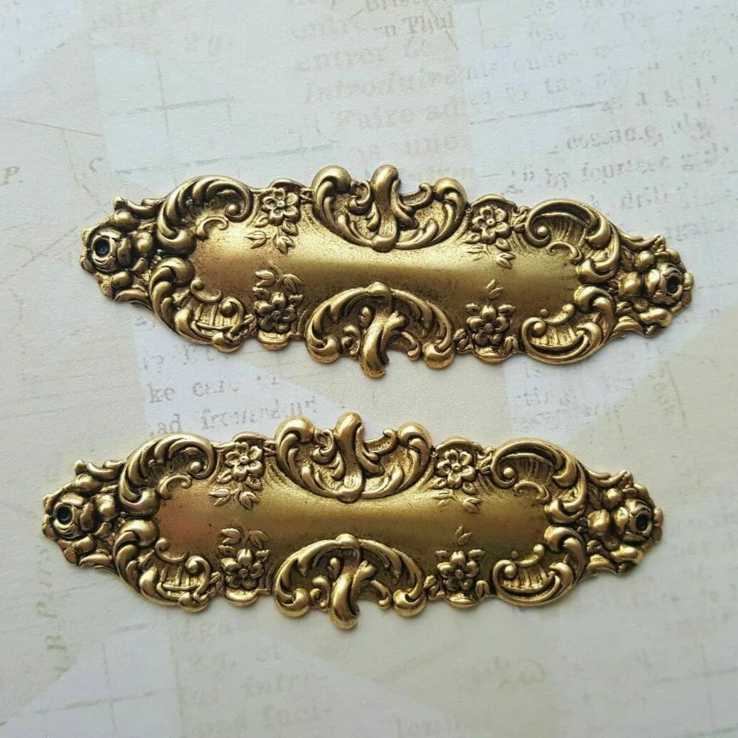 Brass Ornate Floral Stampings x 2 - 1475FFA.