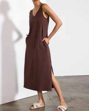 Calm V-Neck Dress in Choc Brown