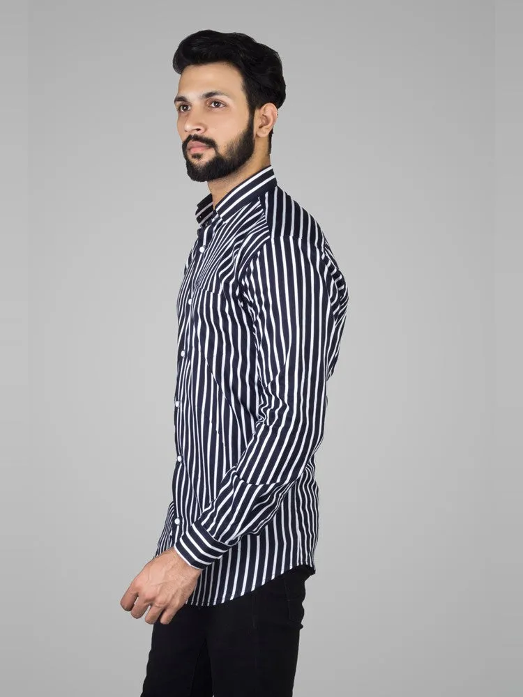 Check Shirt - Men Awning Stripes Corduroy Cotton Shirt Blue