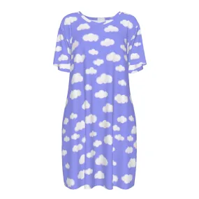 Dreamy Clouds Women's Cotton T-shirt Dress (Periwinkle)