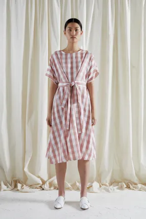 EVE DRESS ~ CONVERTIBLE ~ GRAPEFRUIT [ Pink & White Check Gingham, Waist Ties ]