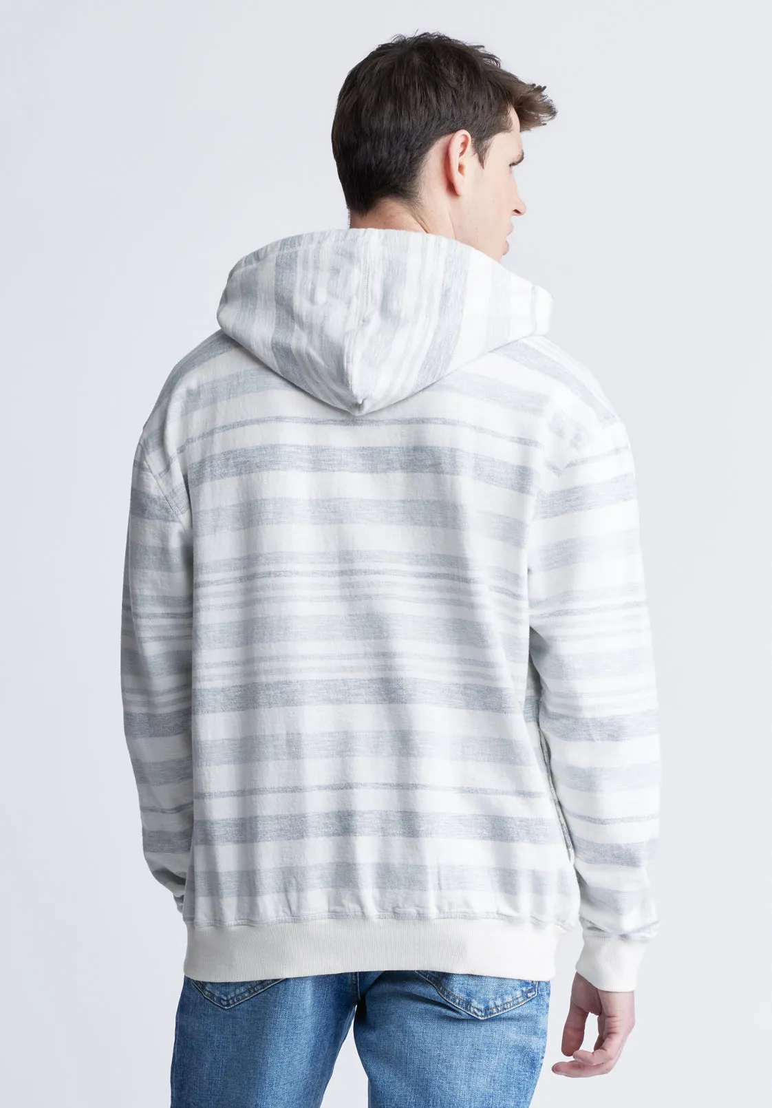 Fazel Men's Striped Hoodie, White with Light Blue - BM24456