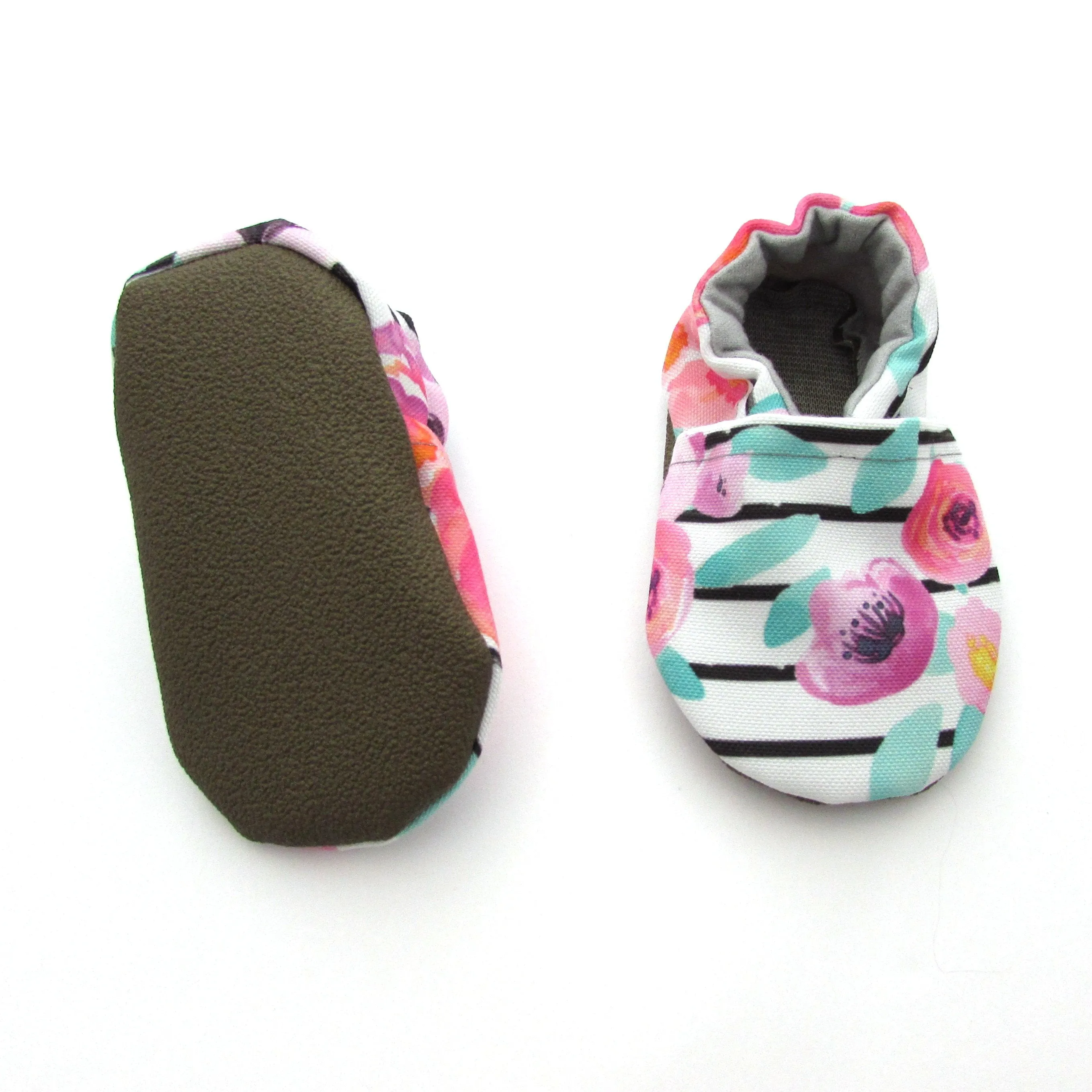 Floral Stripe Eco-Canvas Baby Shoes