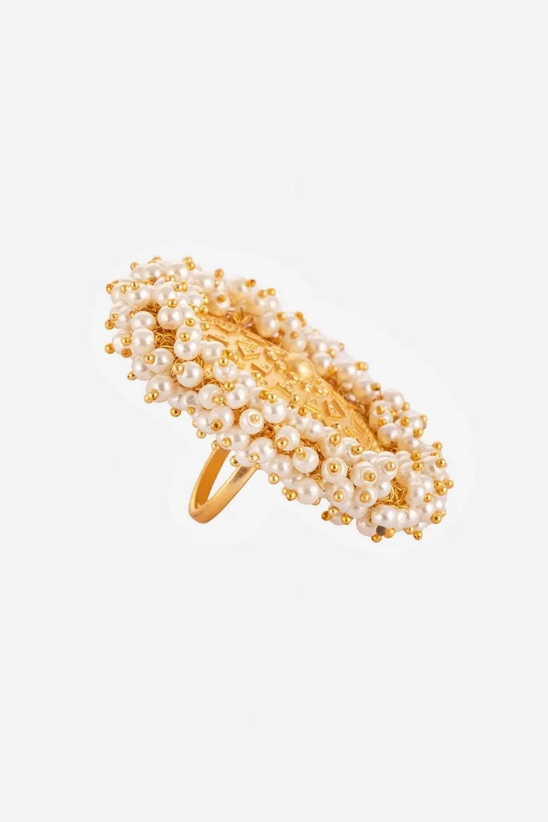 Geometrical Layers Pearl Embellished Hand Ring