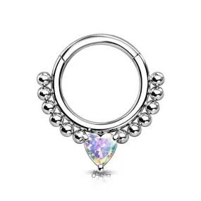 Heart CZ Hinged Segment Hoop Ring - Aurora Borealis