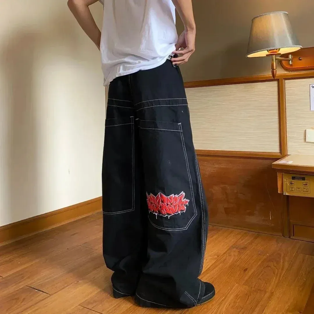 Hip Hop Anime Graphic Baggy Jeans Black Spider Print Jeans New Harajuku Denim Y2k Pants Men Women Goth High Waist Wide Trousers