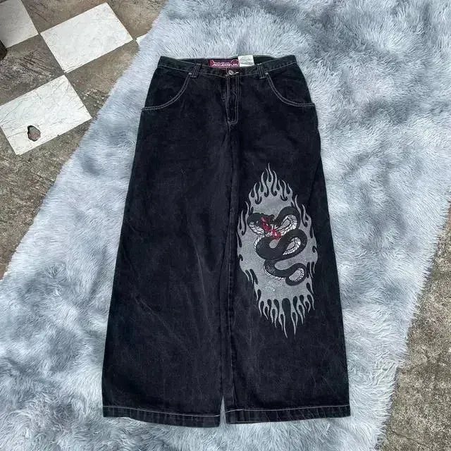 Hip Hop Anime Graphic Baggy Jeans Black Spider Print Jeans New Harajuku Denim Y2k Pants Men Women Goth High Waist Wide Trousers