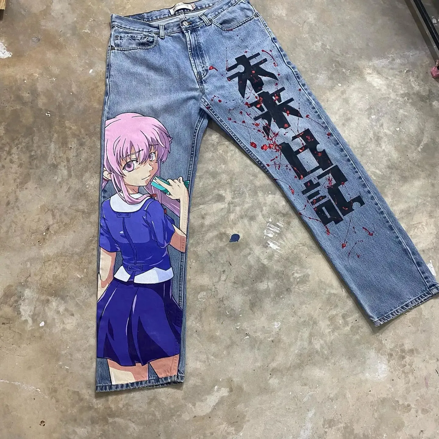 Hip Hop Anime Graphic Baggy Jeans Black Spider Print Jeans New Harajuku Denim Y2k Pants Men Women Goth High Waist Wide Trousers