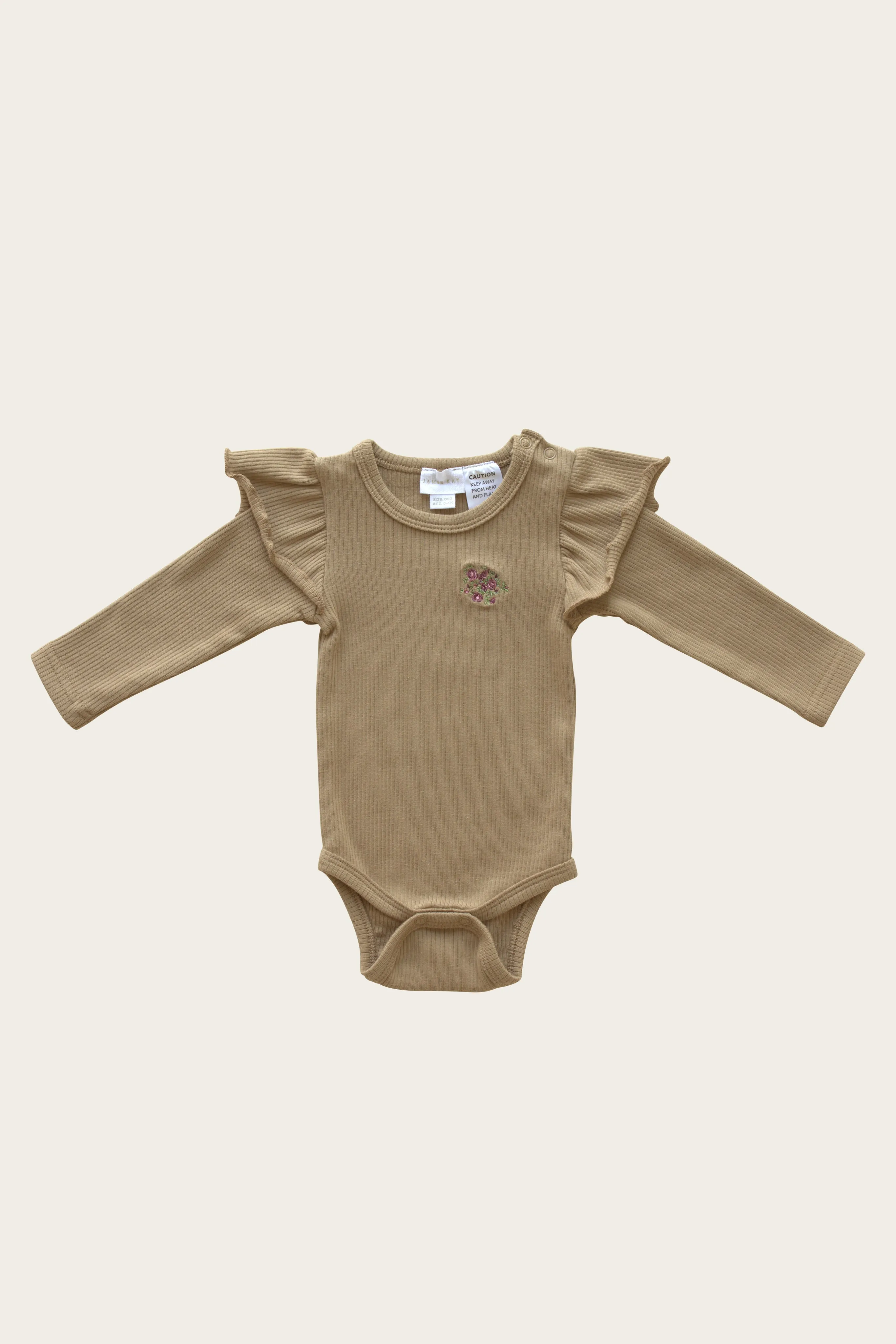 Jamie Kay - Organic Cotton Rib Frill Bodysuit - Putty