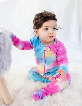 Kid's Footed Rainbow Mix Tie Dye Cotton Pajamas