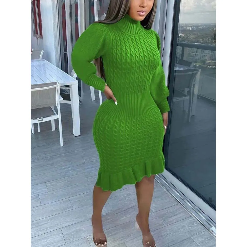 Knitted Turtleneck Sleeve Dress