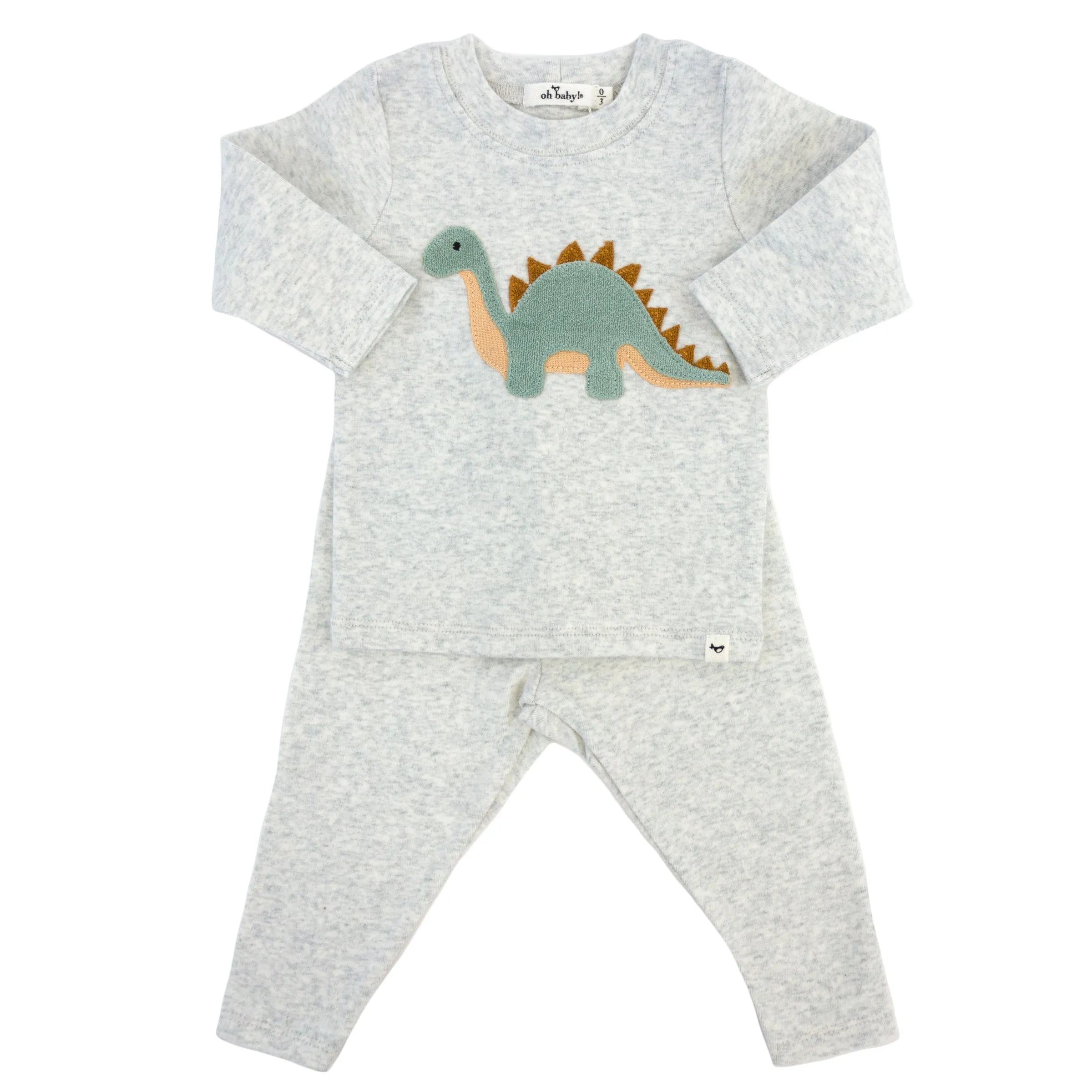 oh baby! Two Piece Set - Dinosaur Applique - Heather Gray