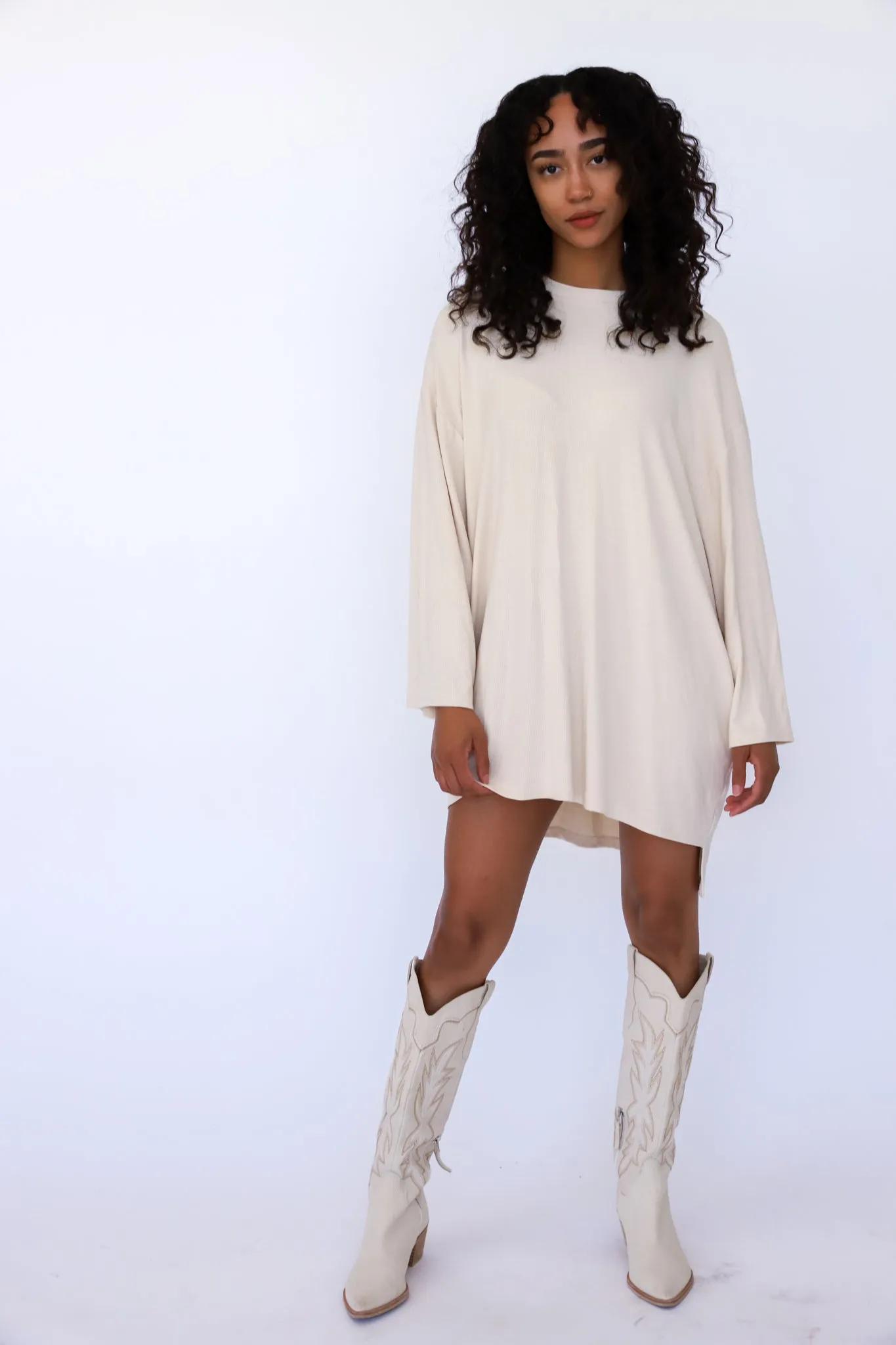 Out Of Pocket Dress Long Sleeve Oatmeal