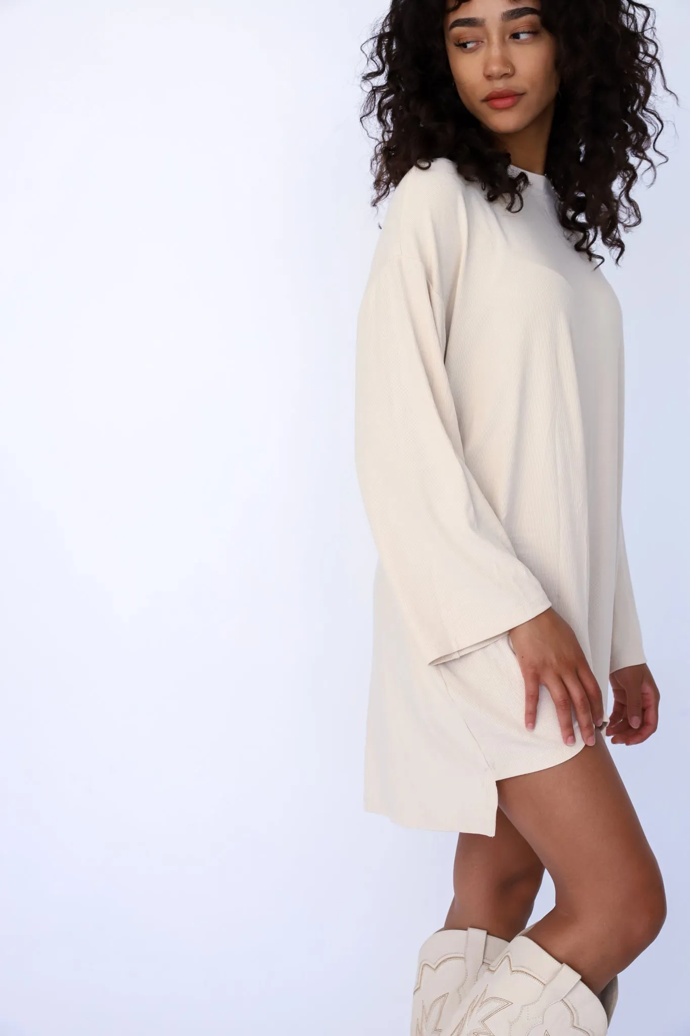 Out Of Pocket Dress Long Sleeve Oatmeal