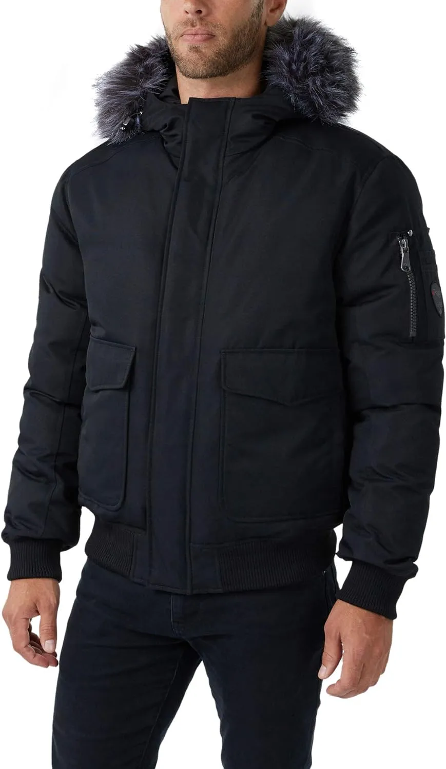 Pajar Mens Lucas Mens Bomber Real Fur Trim Hood - BLACK